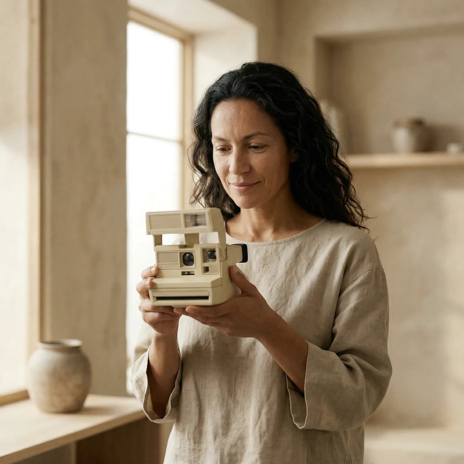 Kvinna som analyserar sin hud