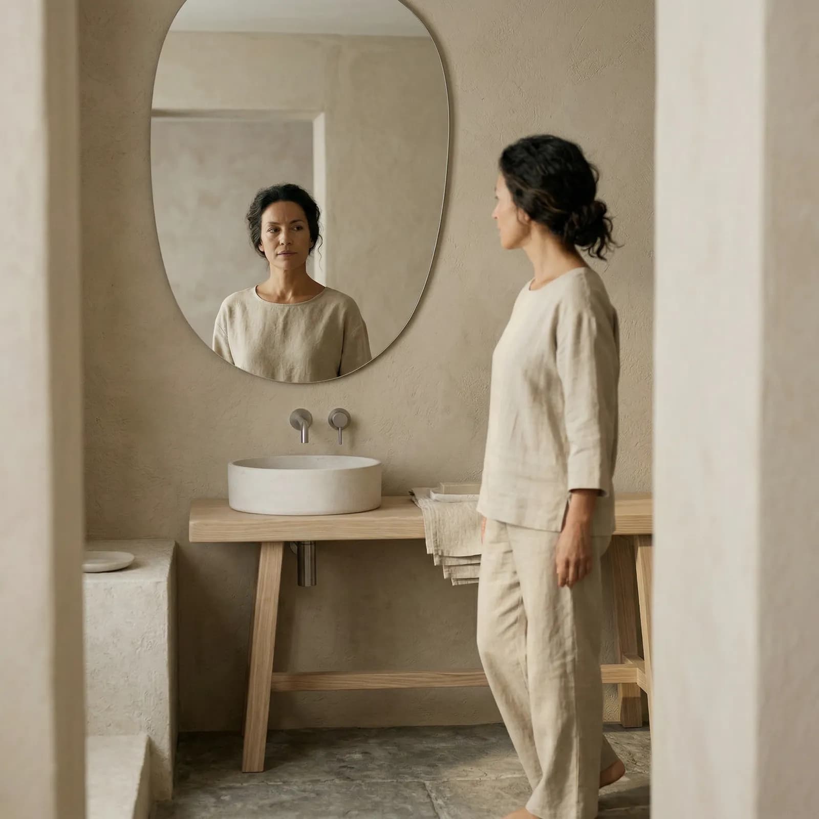 Kvinna tittar i spegeln